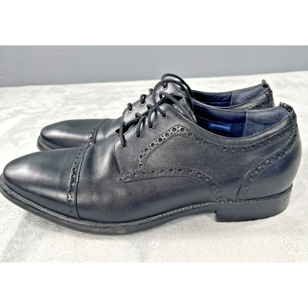 Cole Haan Mens 9.5M Black Leather Cap Toe Oxford Brogue Dress Shoe Lace Up